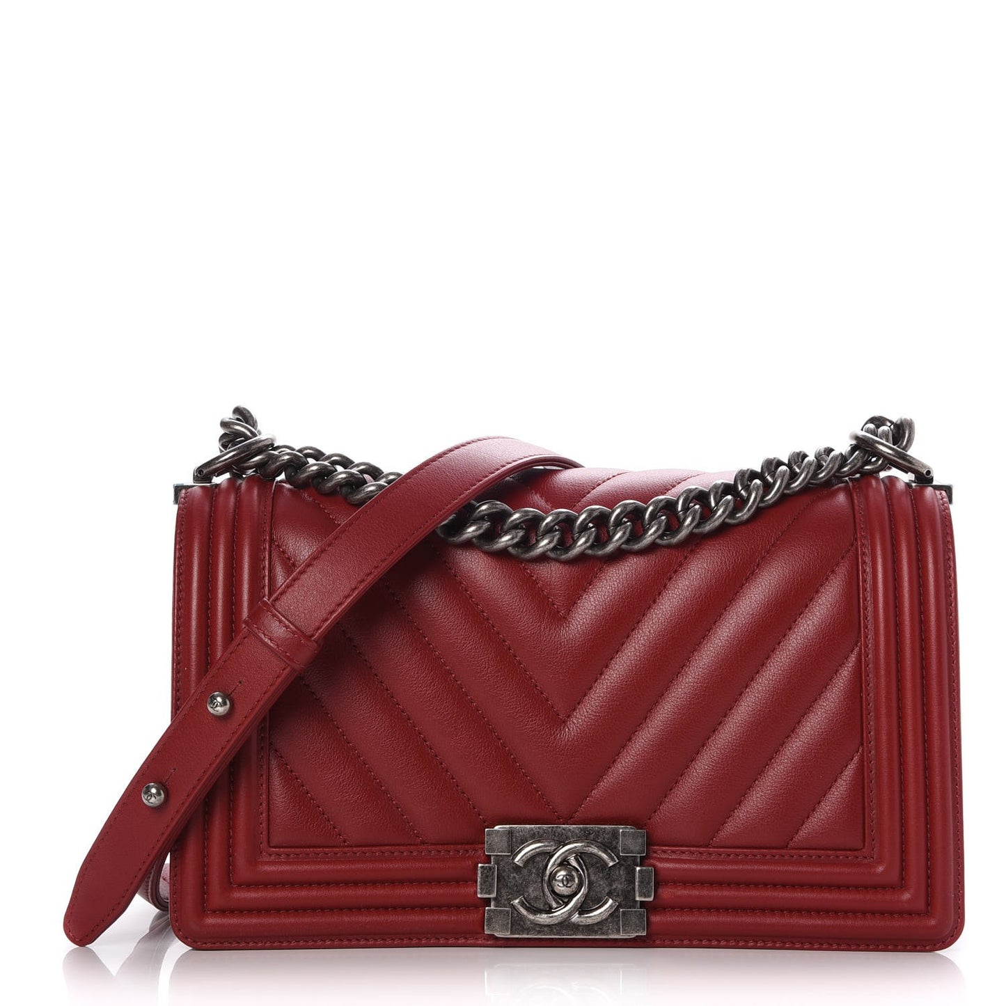 Calfskin Chevron Quilted Medium Boy Flap Red