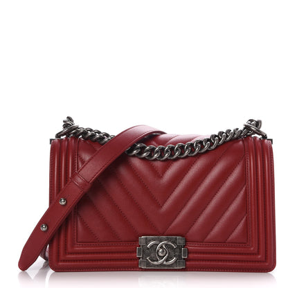 Chanel Calfskin Chevron Quilted Medium Boy Flap Red 1 of 8