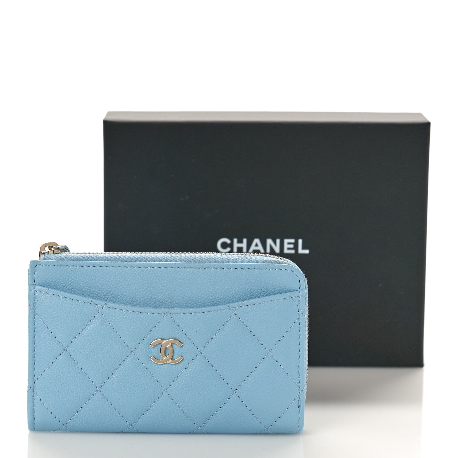 Chanel Caviar Quilted CC Zip Around Card Holder Light Blue 10 of 10