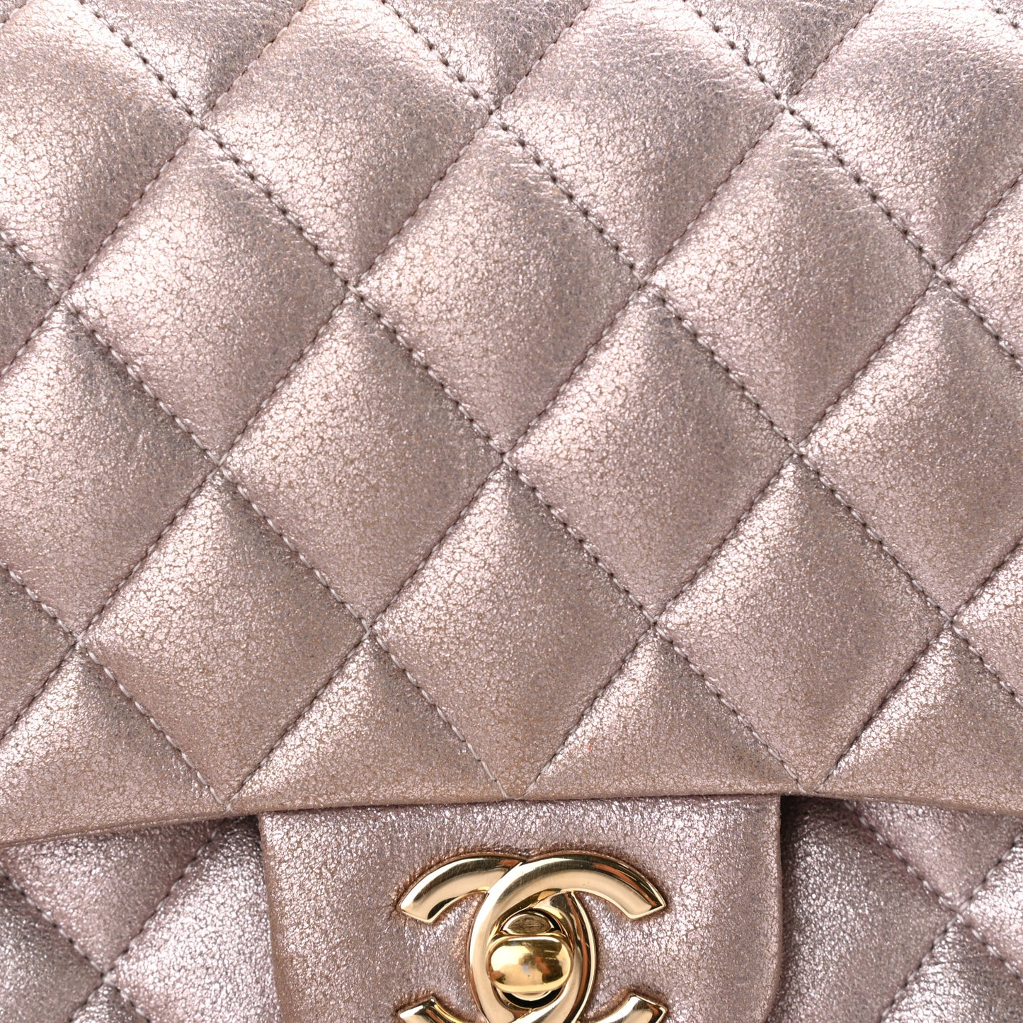 Iridescent Calfskin Quilted Medium Double Flap Light Pink