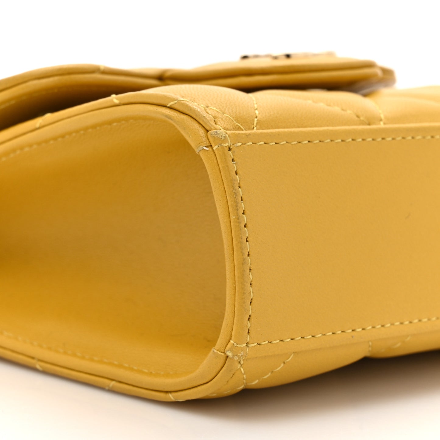 Lambskin Quilted Top Handle Flap Clutch With Chain Yellow