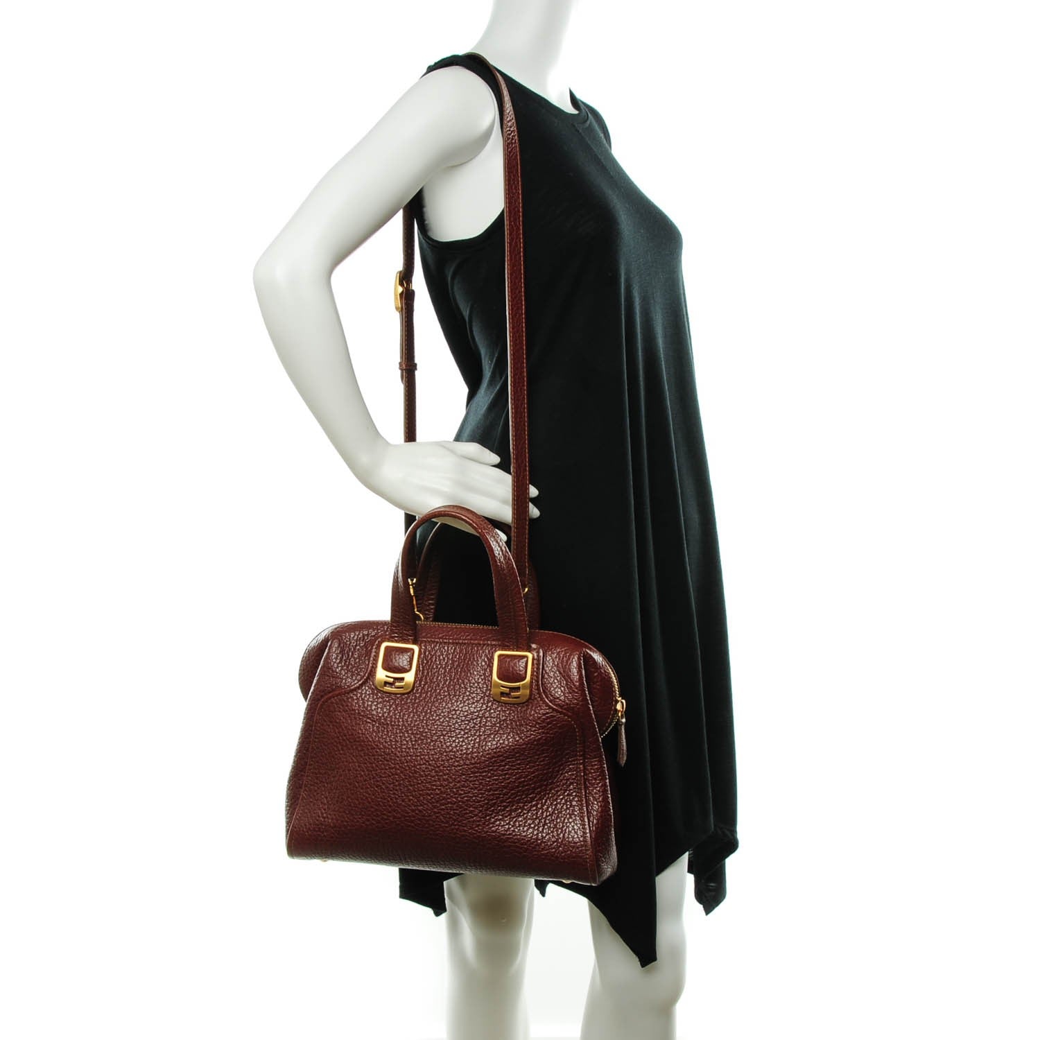 Fendi Pebbled Calfskin Small Chameleon Tote Cognac 2 of 7