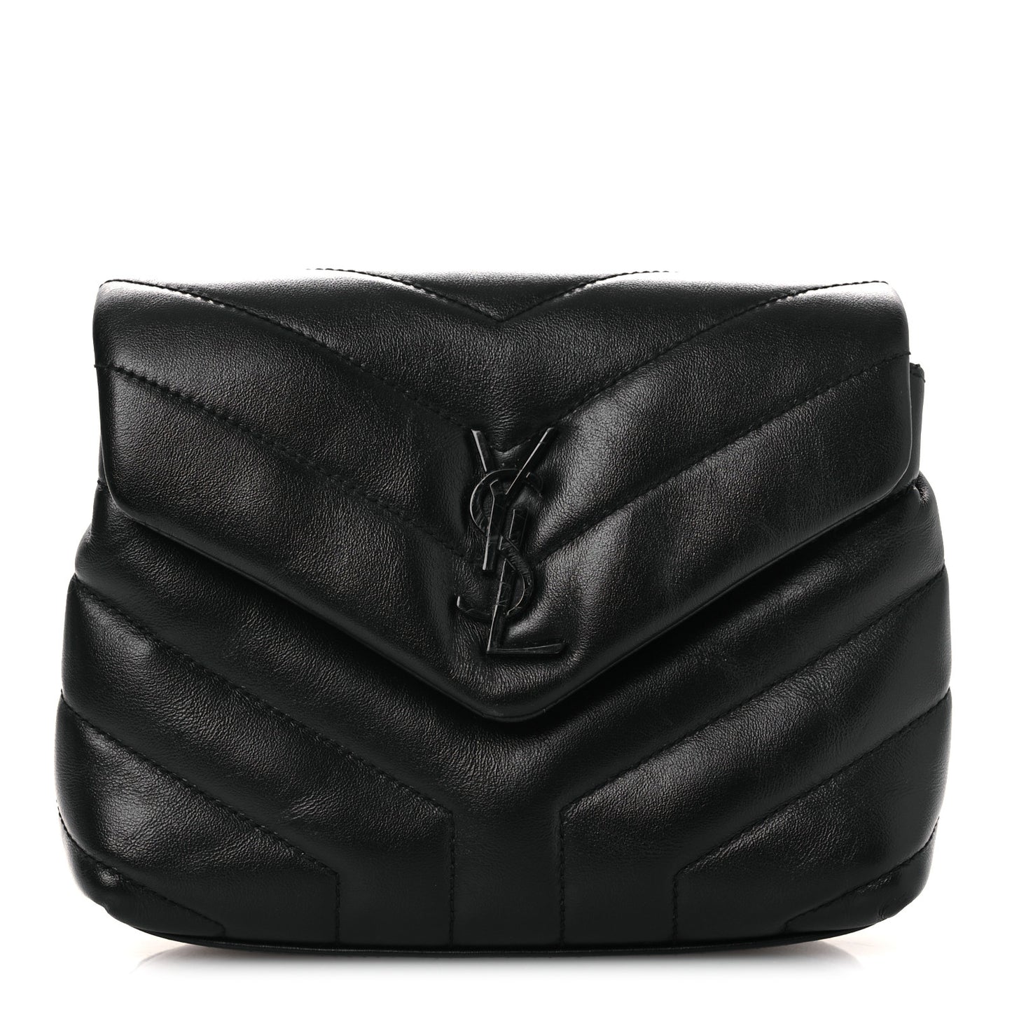 Calfskin Y Quilted Monogram Monochrome Toy Loulou Crossbody Bag Black