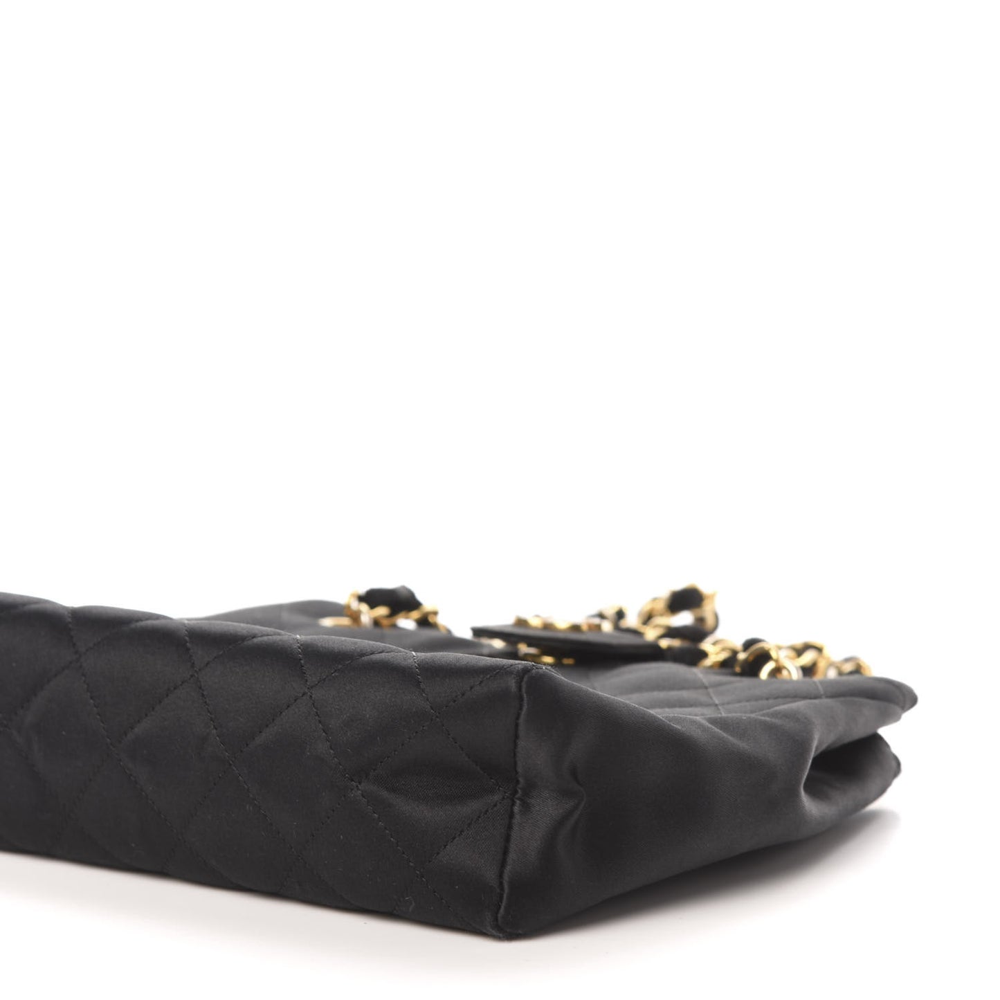 Satin Quilted Crystal CC Shoulder Bag Black