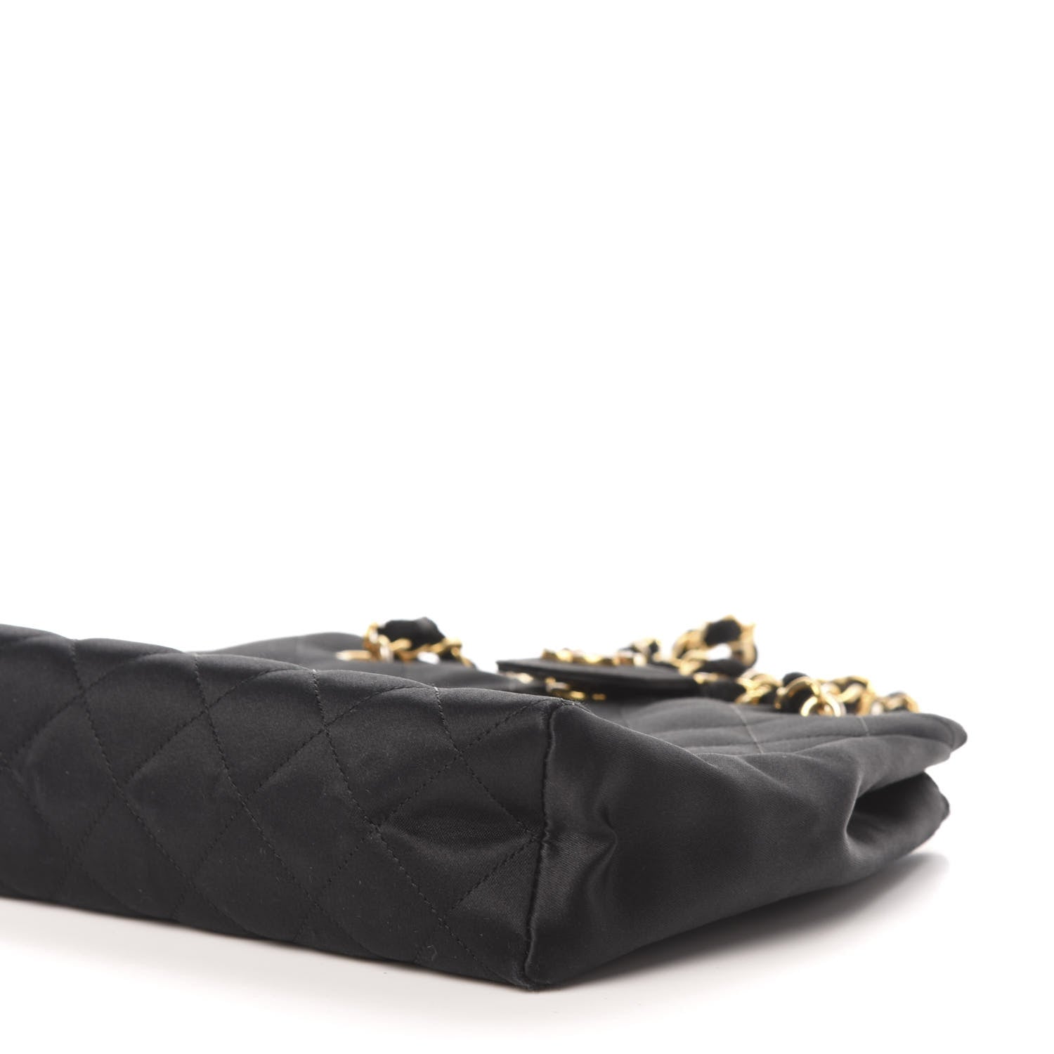Chanel Satin Quilted Crystal CC Shoulder Bag Black 9 of 10