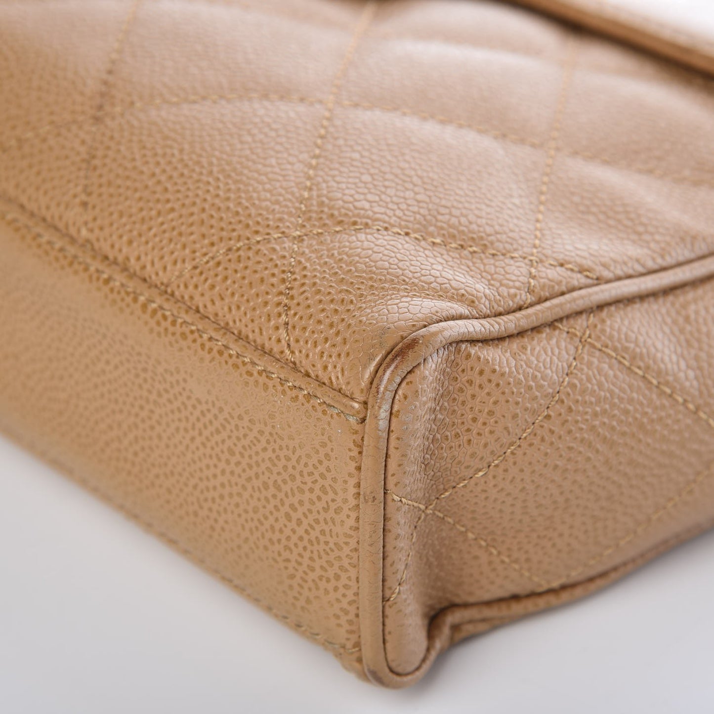 Caviar Quilted Medium Single Flap Beige