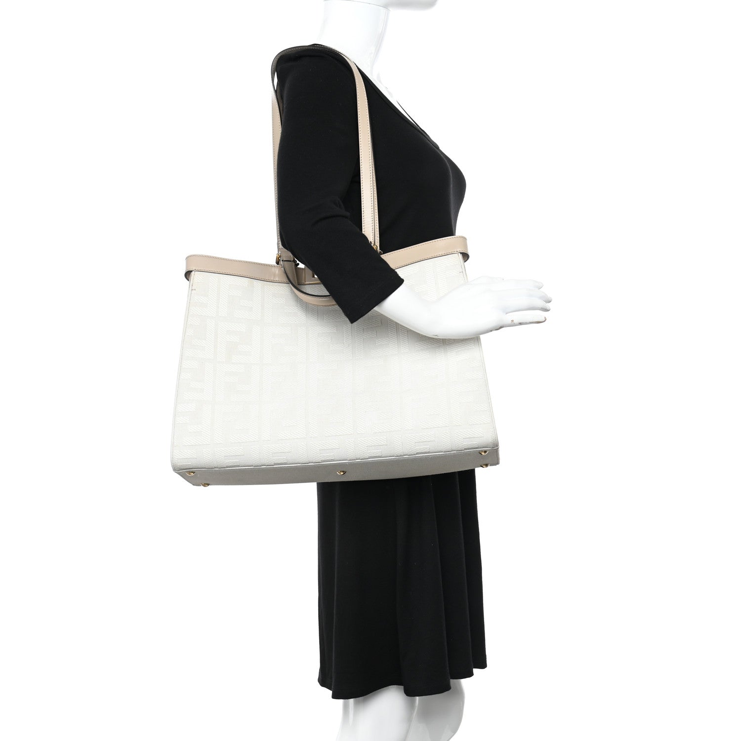 Fendi Canvas Vitello King FF Embroidered Medium Peekaboo X-Tote Poudre 2 of 12