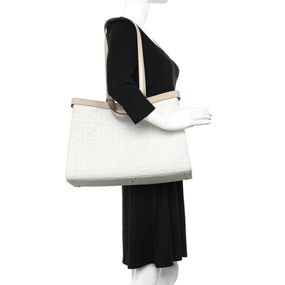 Fendi Canvas Vitello King FF Embroidered Medium Peekaboo X-Tote Poudre 2 of 12