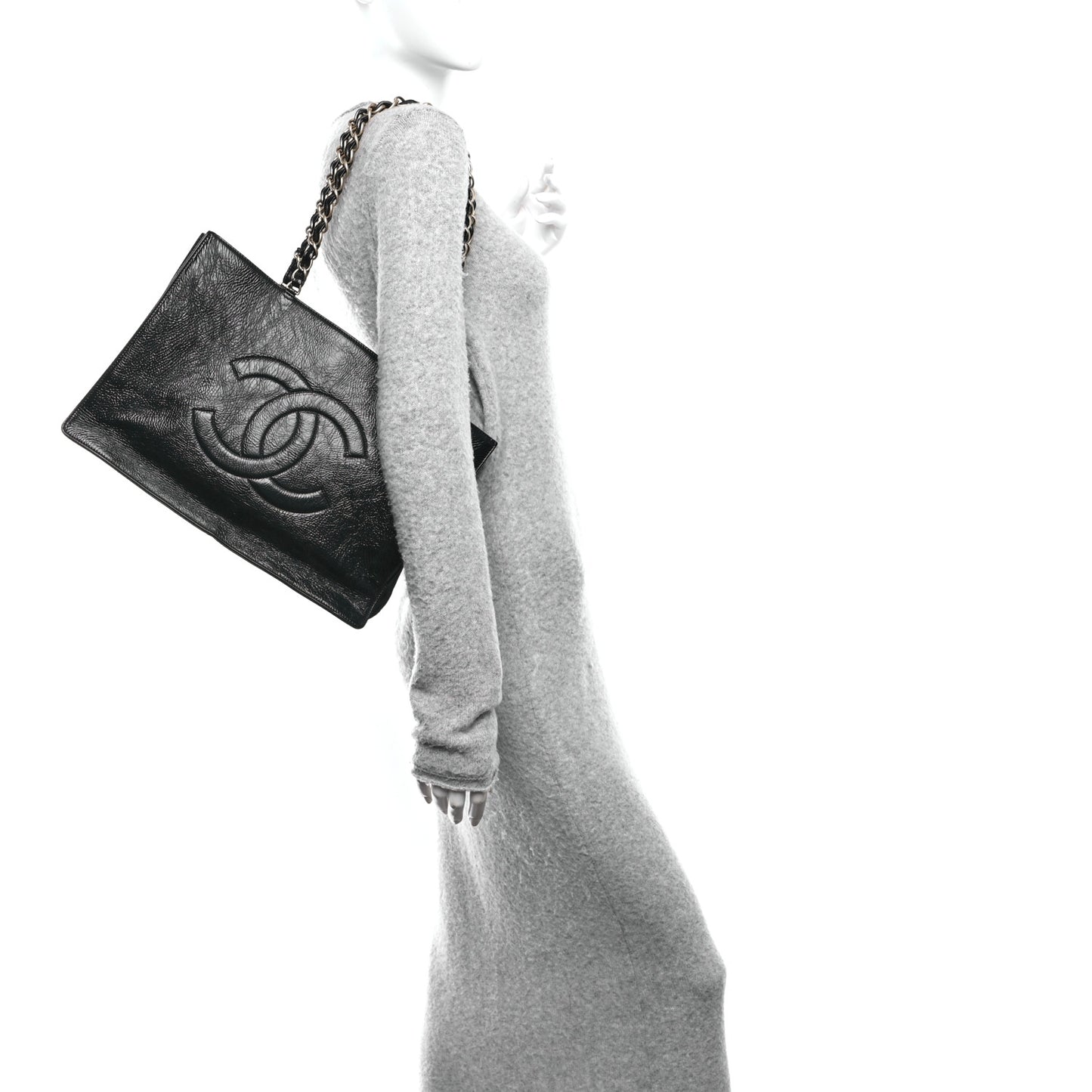 Glazed Aged Calfskin CC Tote Black