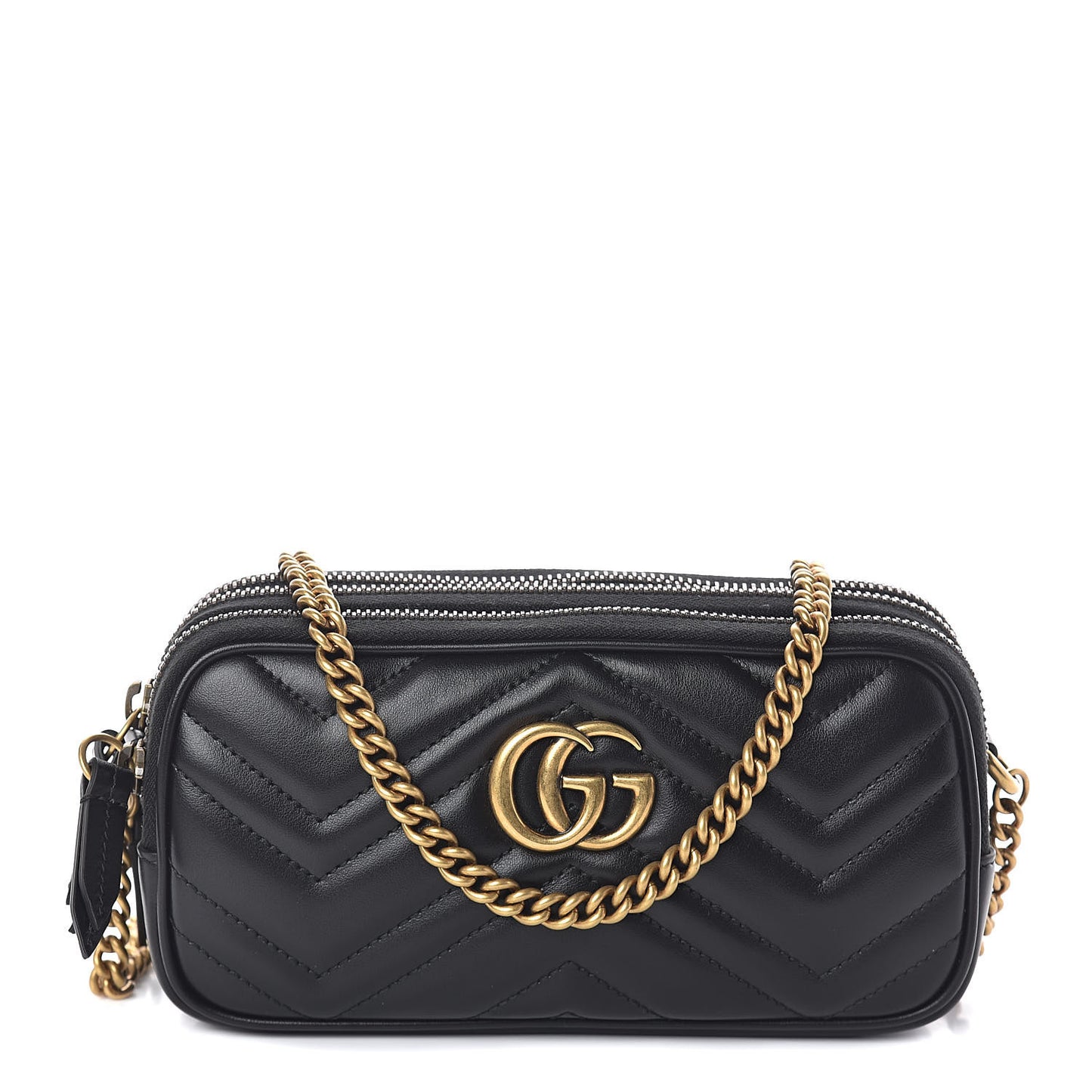 Calfskin Matelasse Mini GG Marmont Chain Crossbody Bag Black