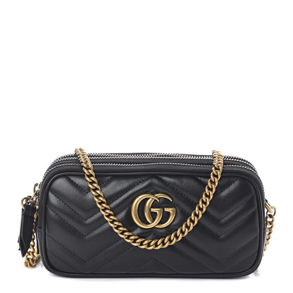 Gucci Calfskin Matelasse Mini GG Marmont Chain Crossbody Bag Black 1 of 10