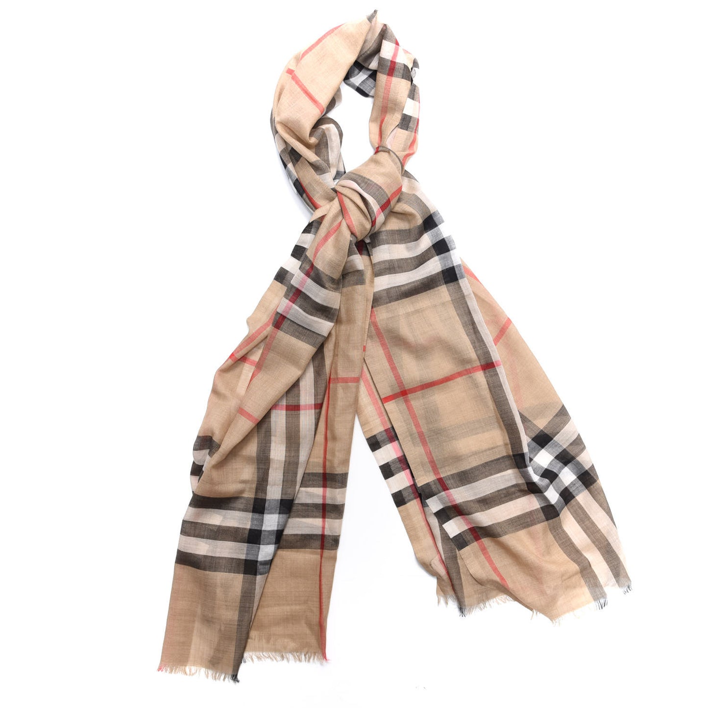 Wool Silk Gauze Giant Check Lightweight Scarf Archive Beige