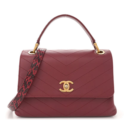 Chanel Grained Calfskin Snakeskin Small Chevron Chic Top Handle Flap Red 1 of 13