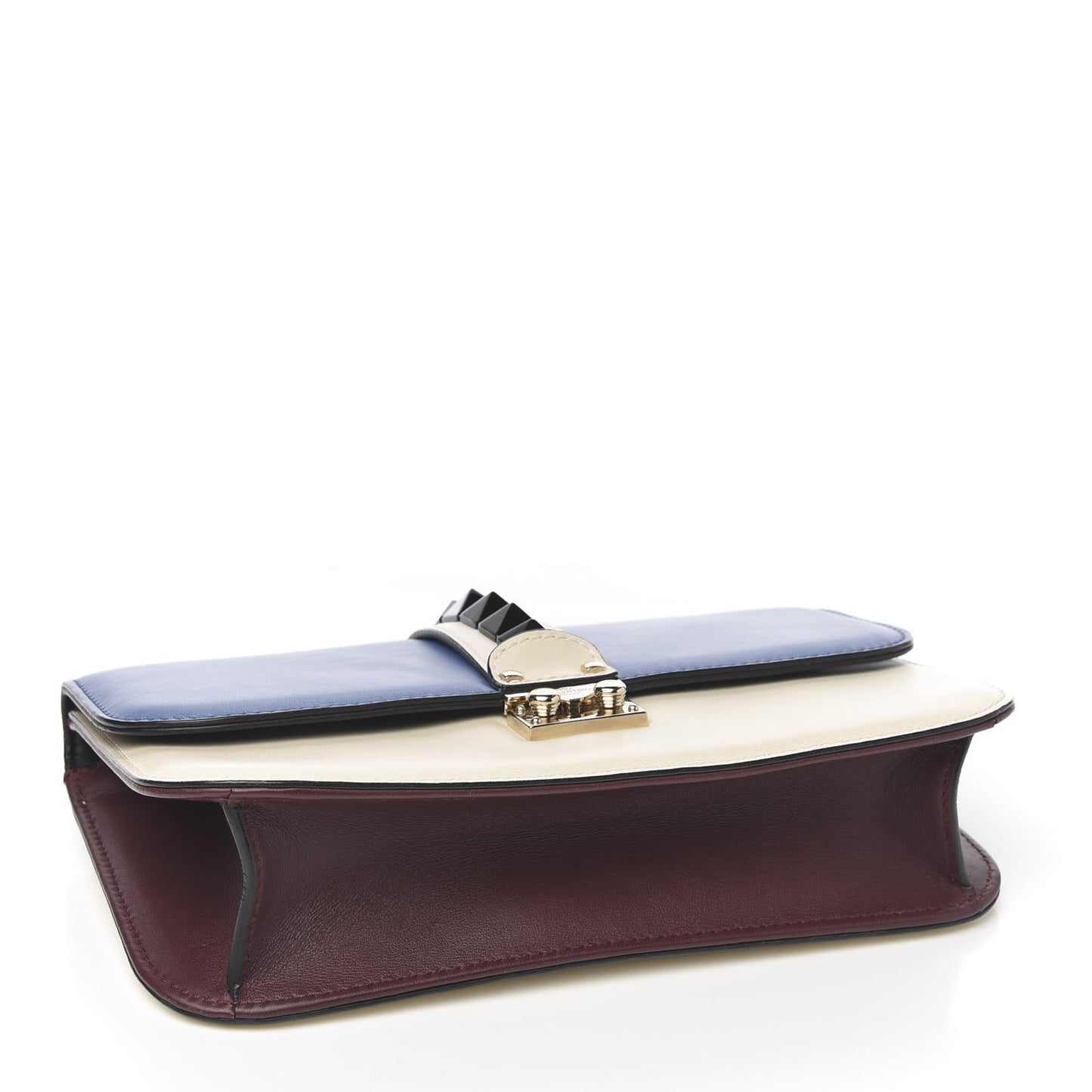 Vitello Tri-Color Medium Glam Lock Rockstud Flap Blue White Burgundy