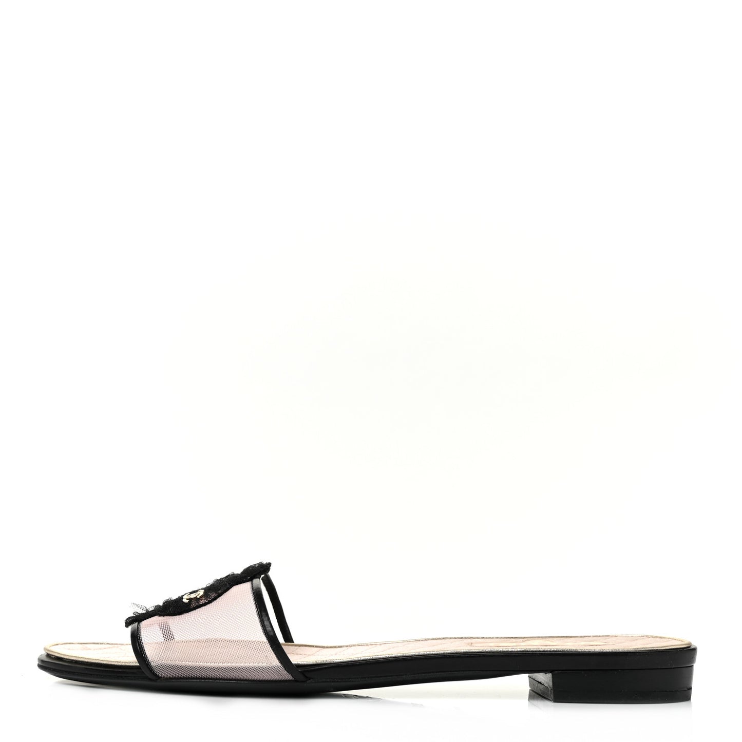 Mesh Grosgrain Camellia Sandal Mule 39.5 Black Pink