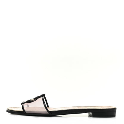 Chanel Mesh Grosgrain Camellia Sandal Mule 39.5 Black Pink 1 of 7