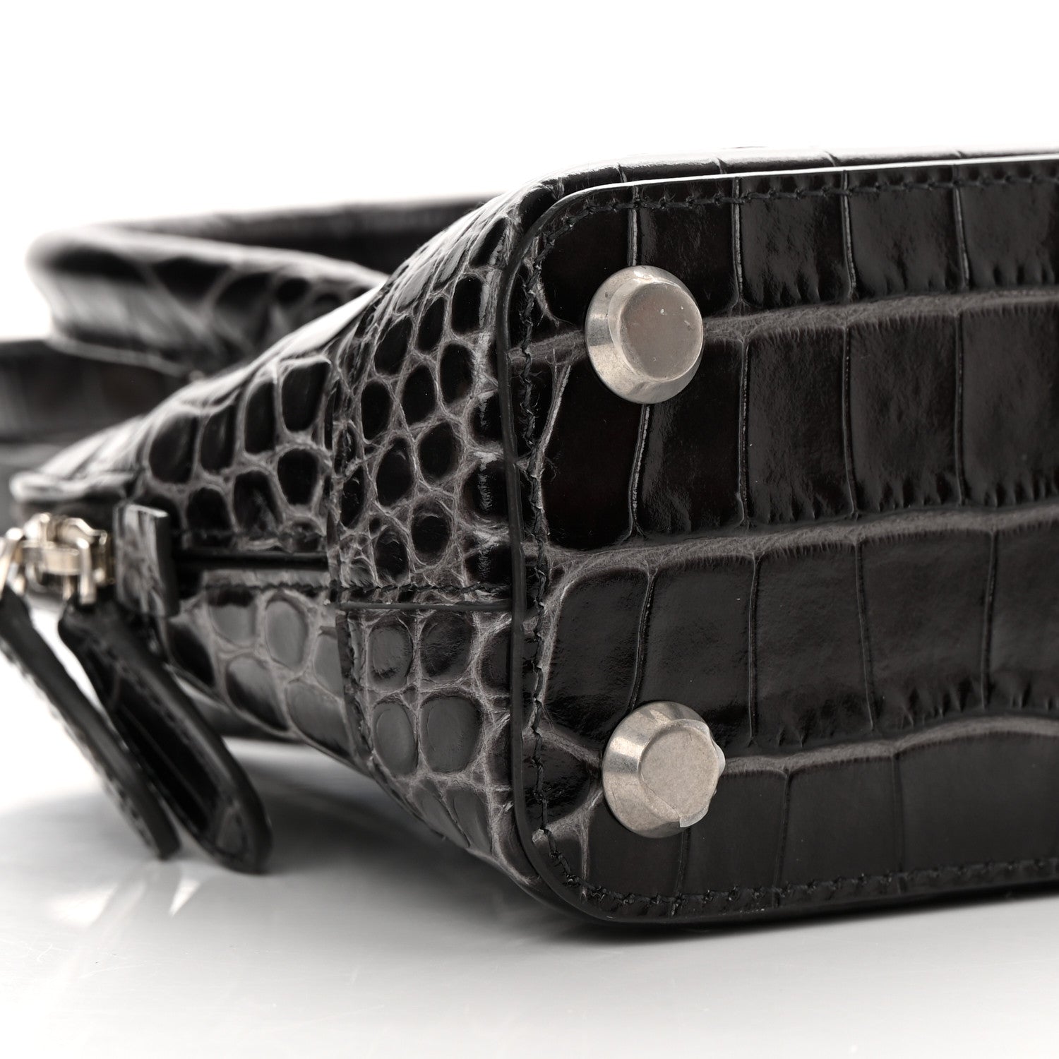 Balenciaga Shiny Calfskin Logo Crocodile Embossed XXS Ville Top Handle Bag Gray 9 of 15