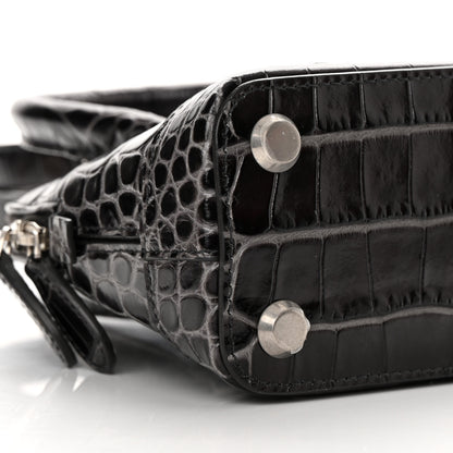 Balenciaga Shiny Calfskin Logo Crocodile Embossed XXS Ville Top Handle Bag Gray 9 of 15