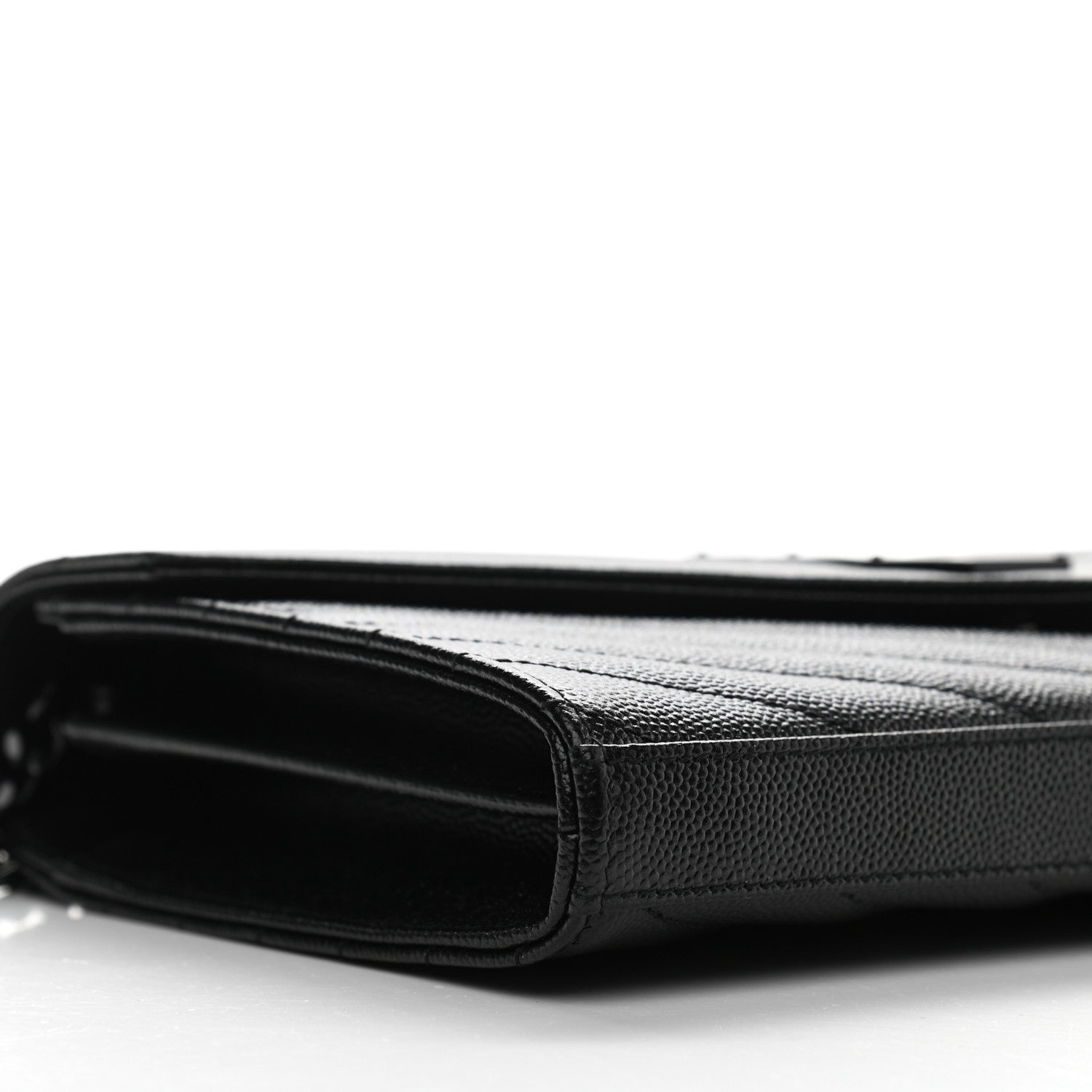 Saint Laurent Grain De Poudre Matelasse Chevron Monogram Chain Wallet Black 8 of 9