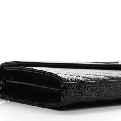 Saint Laurent Grain De Poudre Matelasse Chevron Monogram Chain Wallet Black 8 of 9