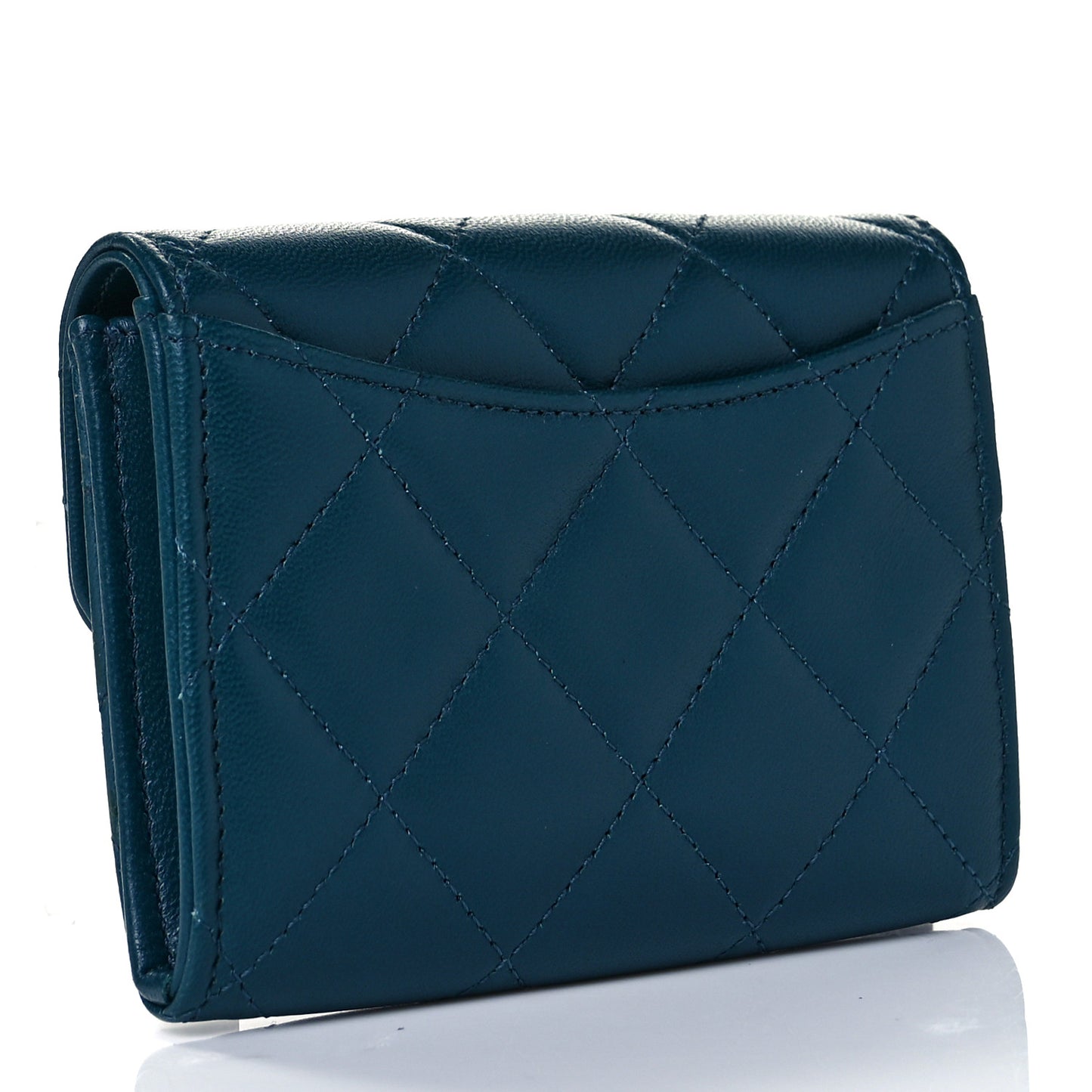 Lambskin Quilted Flap Card Holder Wallet Dark Turquoise