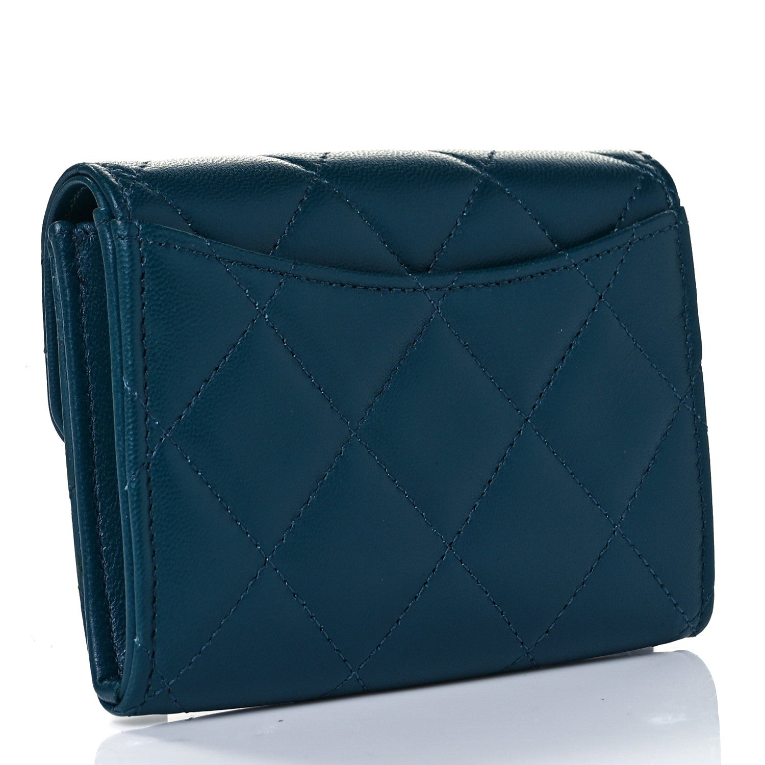 Chanel Lambskin Quilted Flap Card Holder Wallet Dark Turquoise 3 of 11