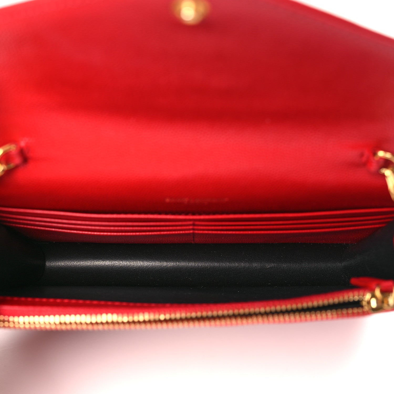 Saint Laurent Grain De Poudre Matelasse Chevron Monogram Envelope Chain Wallet New Red 5 of 10