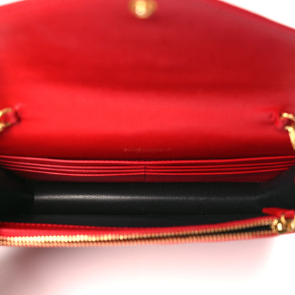 Saint Laurent Grain De Poudre Matelasse Chevron Monogram Envelope Chain Wallet New Red 5 of 10