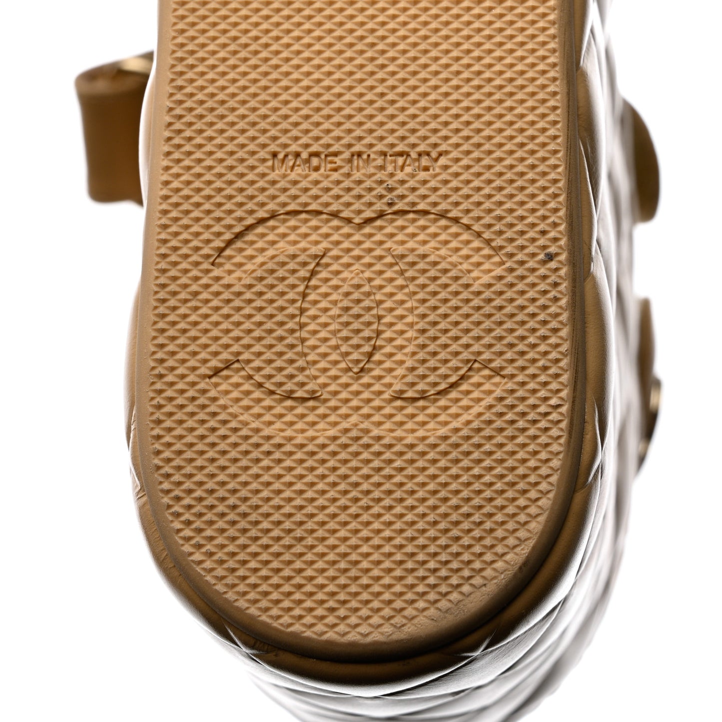 Shiny Calfskin Quilted Wedge Sandals 39 Beige