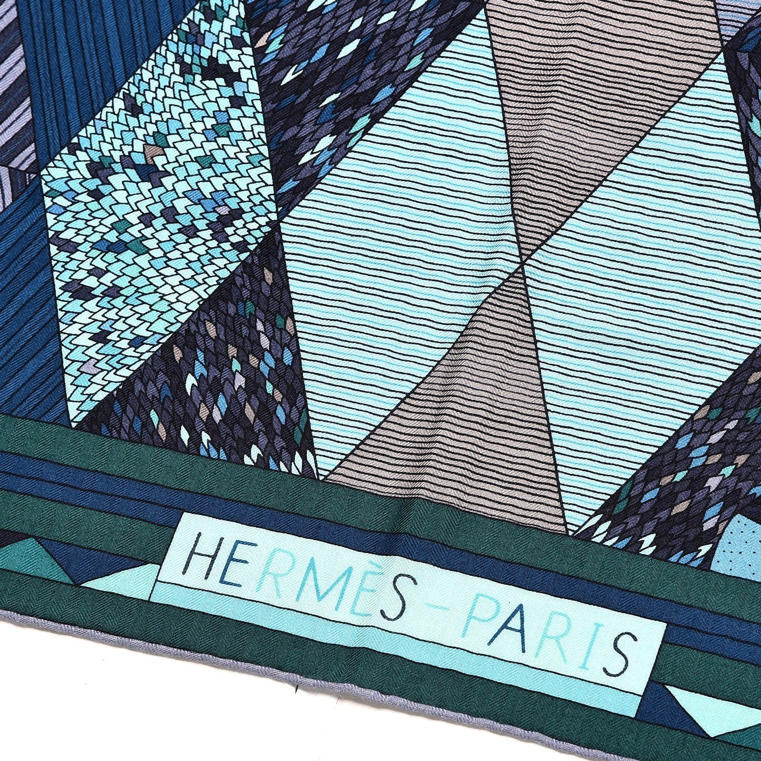 Hermes Cashmere Silk Patchwork Horse Shawl 140 Turquoise Vert Bleu 4 of 7