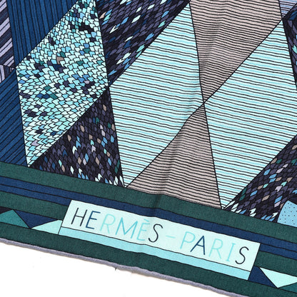 Hermes Cashmere Silk Patchwork Horse Shawl 140 Turquoise Vert Bleu 4 of 7