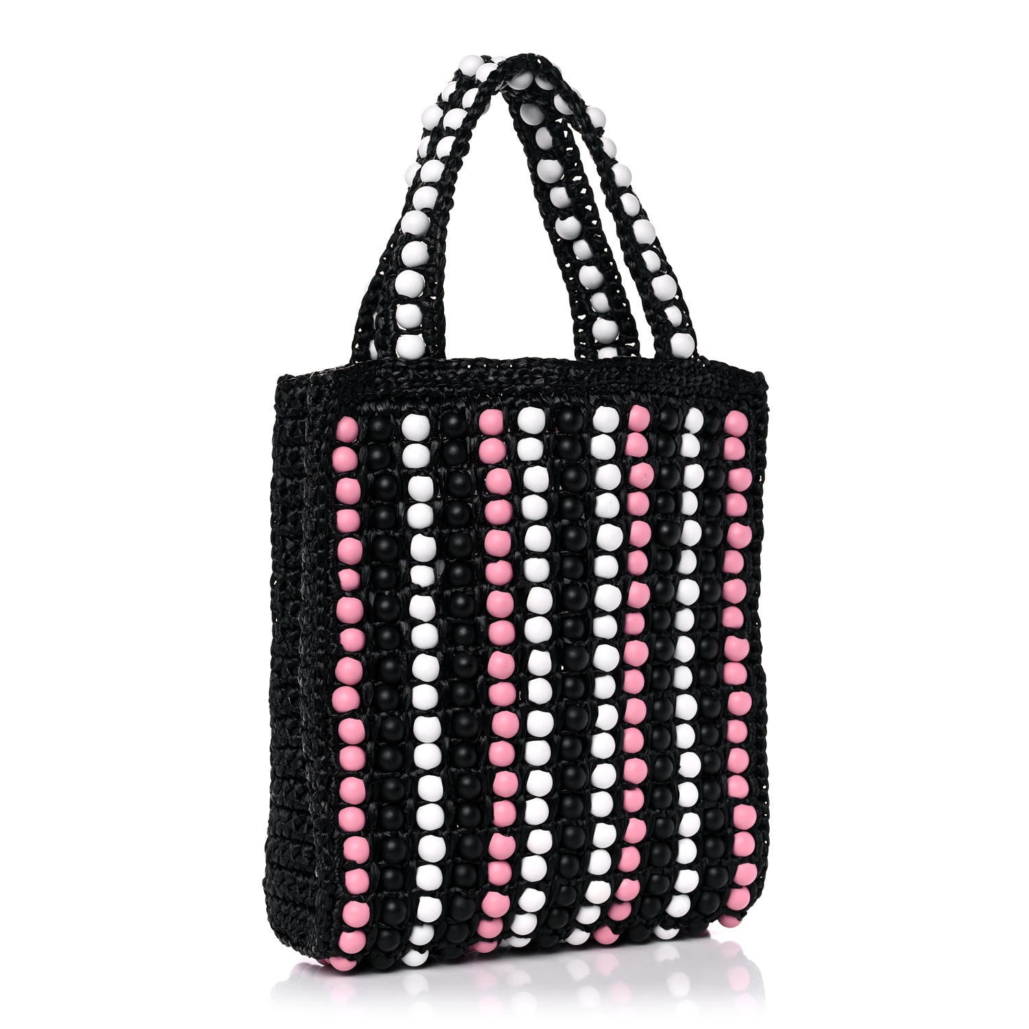 Prada Raffia Wood Bead Embroidered Logo Tote Bag Black 3 of 10