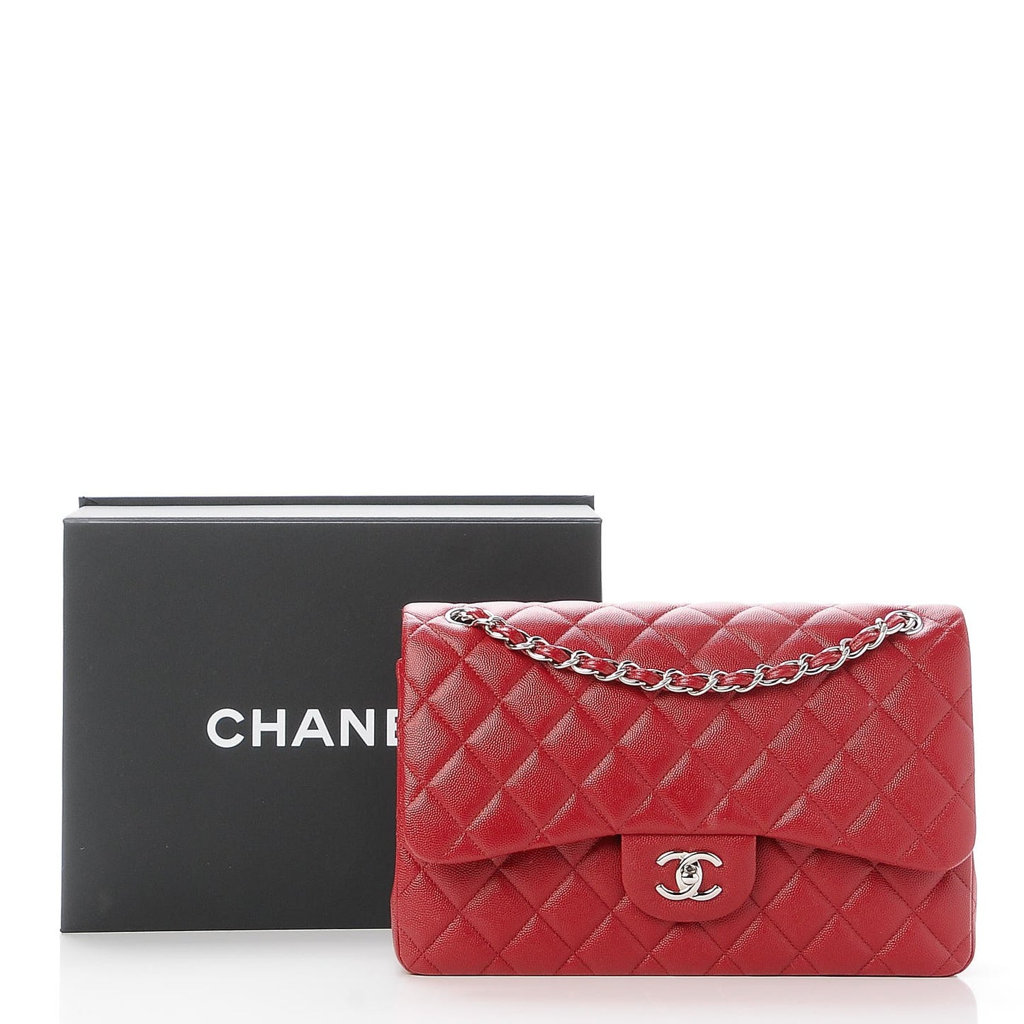 Caviar Quilted Jumbo Double Flap Dark Red