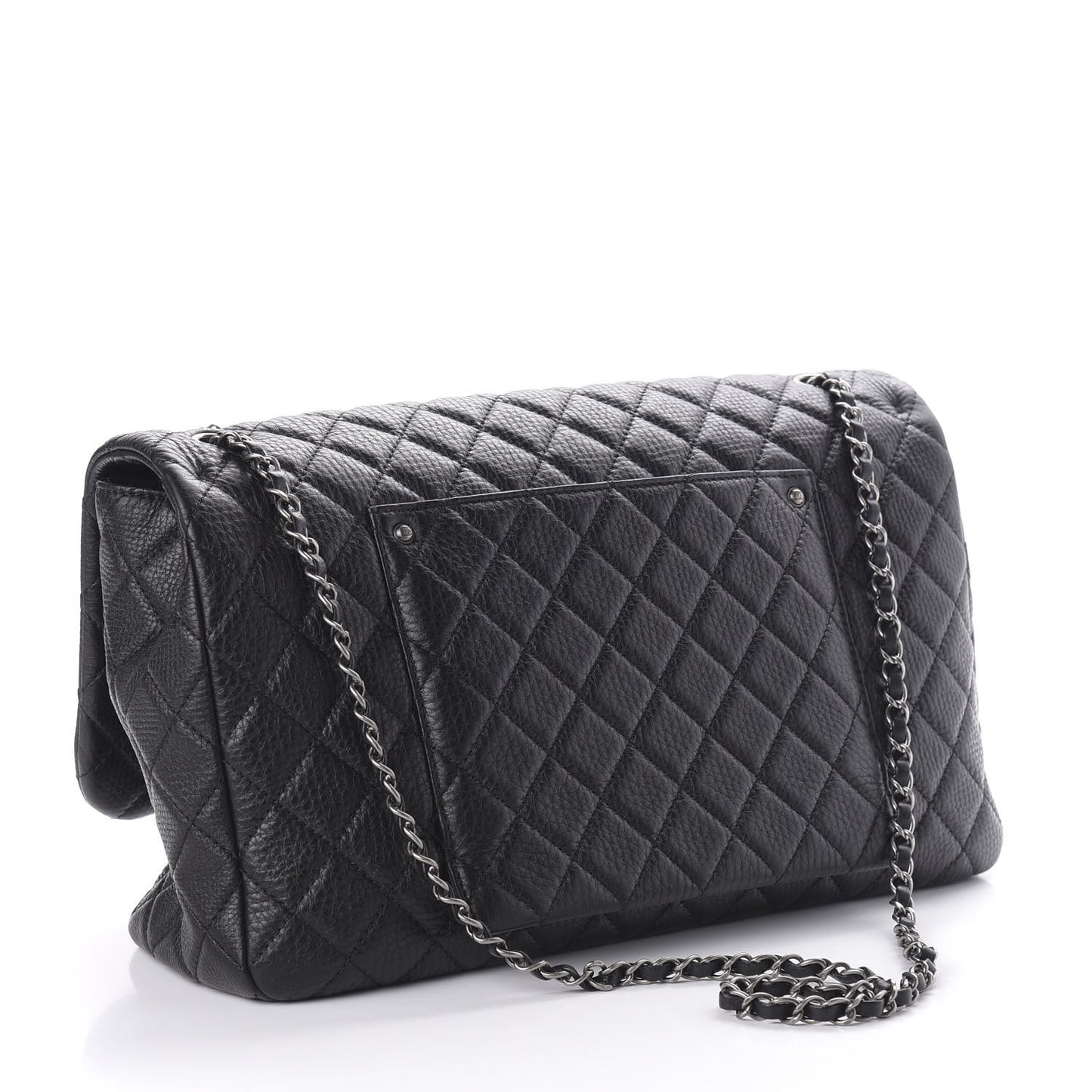 Calfskin Quilted XXL Travel Flap Bag Black