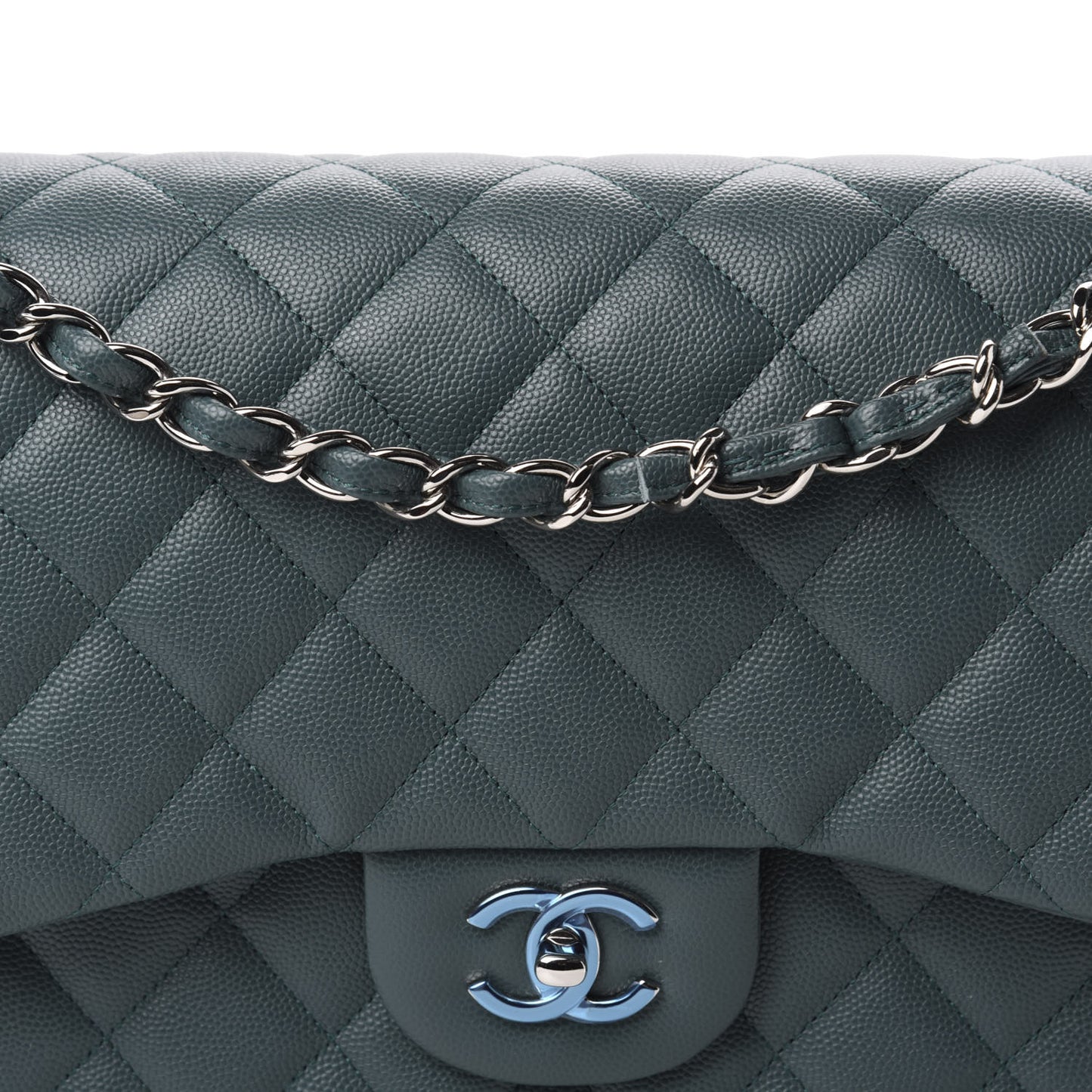 Caviar Quilted Jumbo Double Flap Dark Turquoise