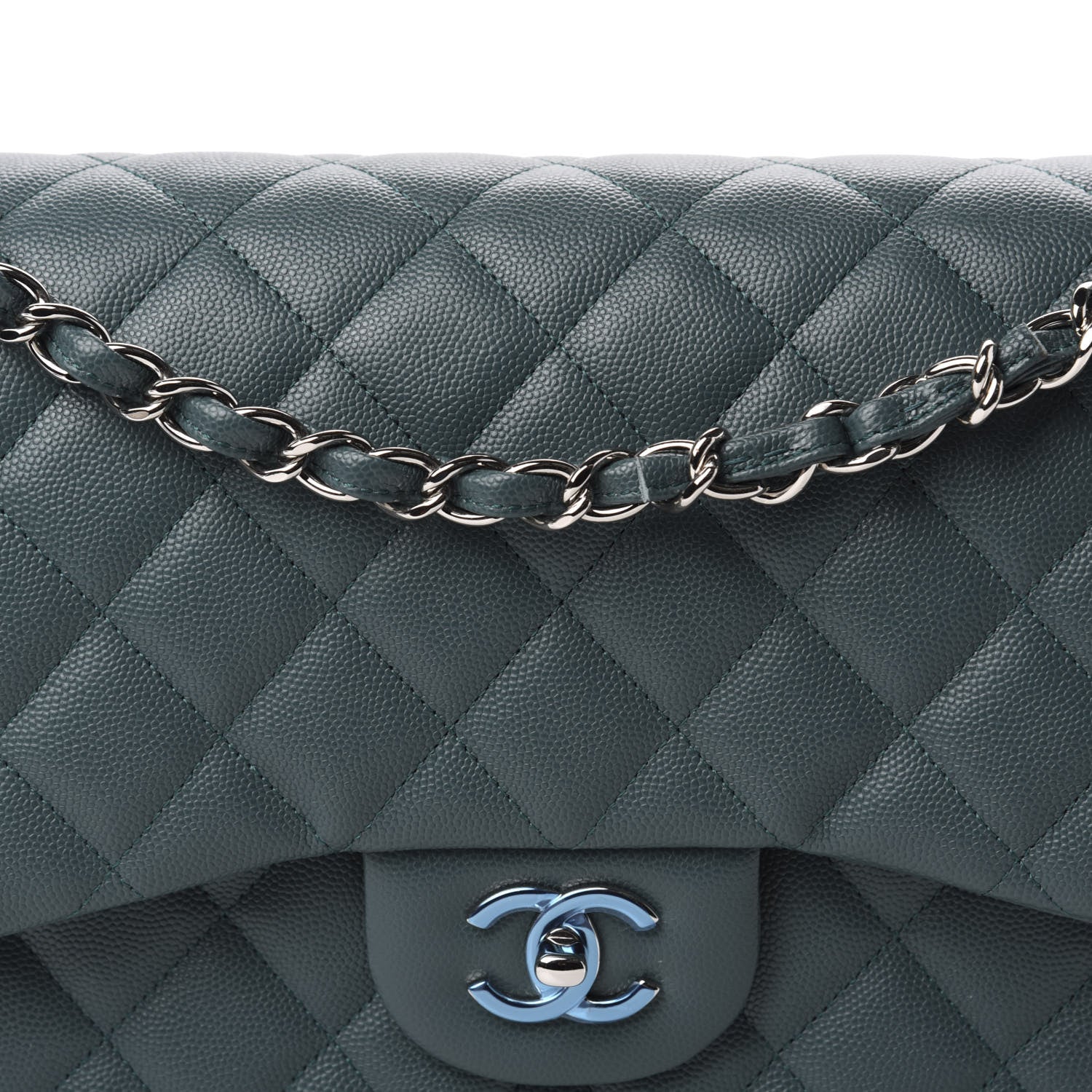 Chanel Caviar Quilted Jumbo Double Flap Dark Turquoise 10 of 11