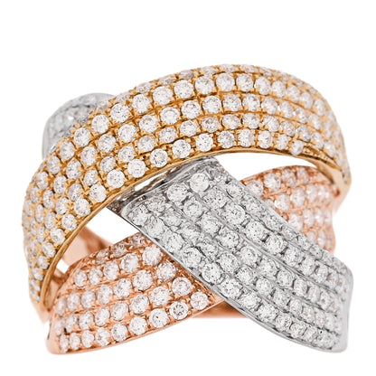 Parker & West by FASHIONPHILE 18K Rose White Gold Diamond 1.70ctw Three Row Crossover Ring 56 7.5 1 of 9