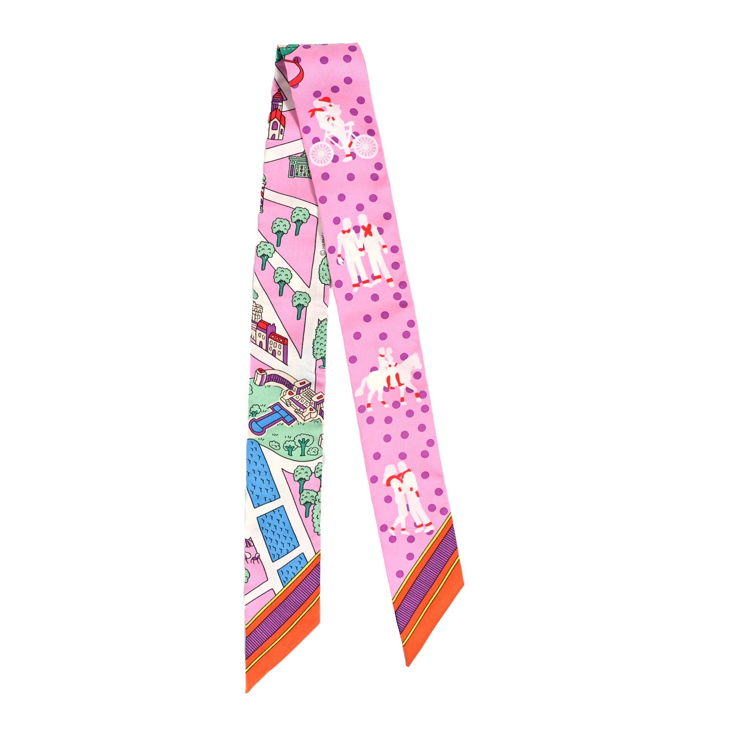 Hermes Silk Les Nouveaux Amoureux de Paris Twilly Rose Buvard White Vert 2 of 4