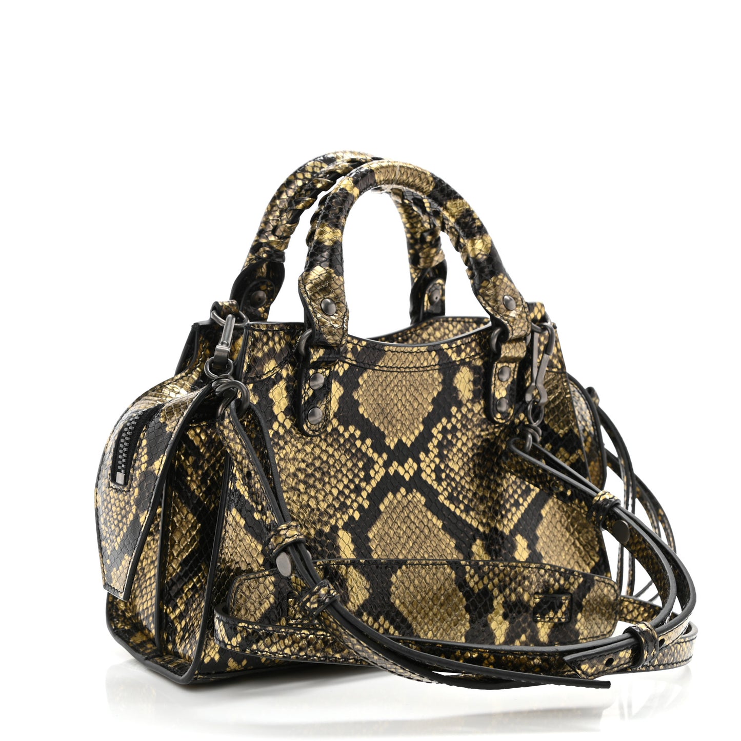 Grained Calfskin Snake Effect Neo Classic Silver Hardware Mini City Gold Black