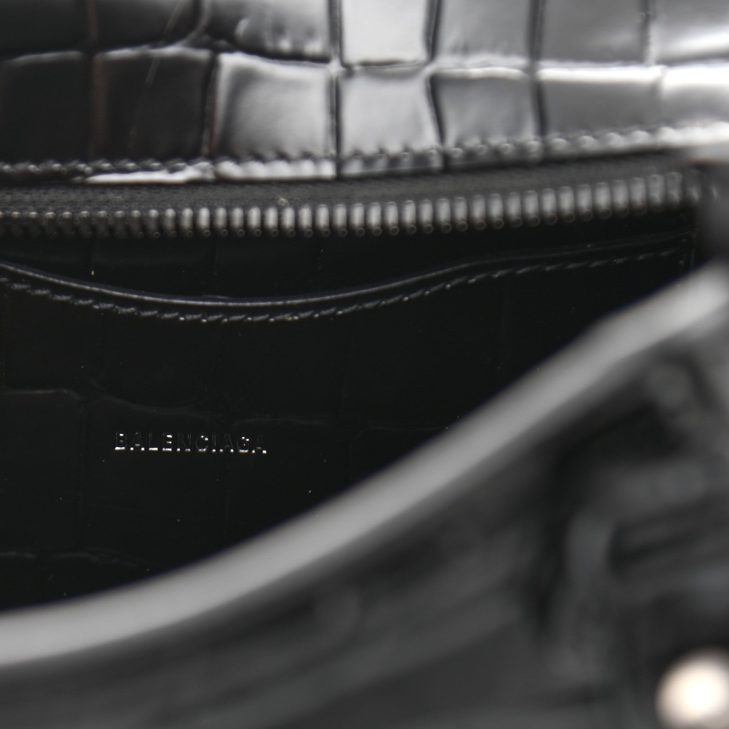 Balenciaga Semi Shiny Calfskin Crocodile Embossed Neo Classic Black Hardware Mini City Black 6 of 11