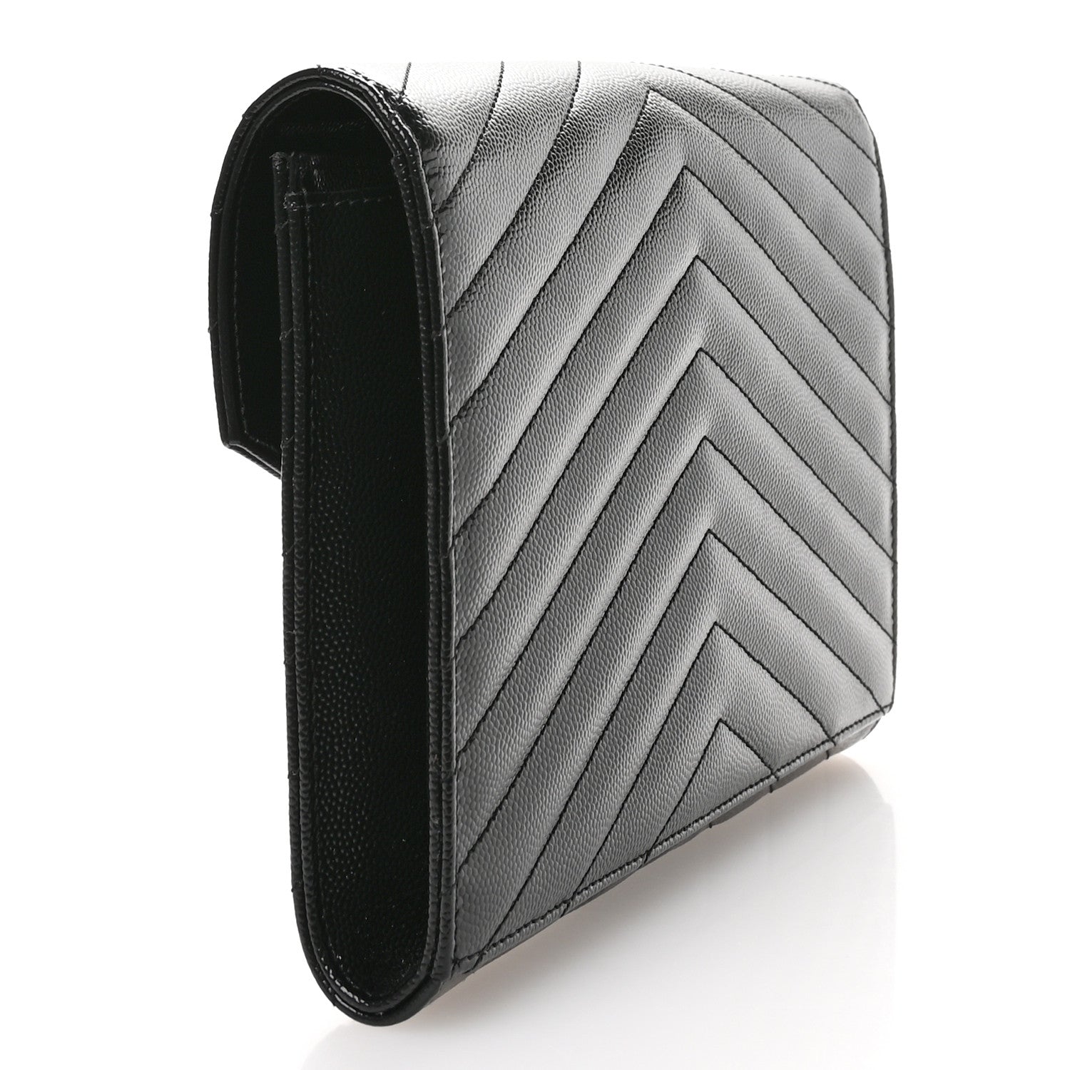 Saint Laurent Grain De Poudre Matelasse Chevron Monogram Envelope Clutch Black 3 of 7