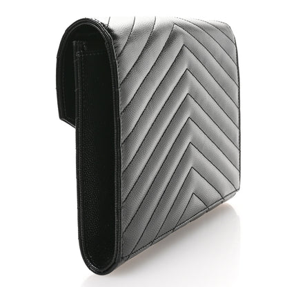 Saint Laurent Grain De Poudre Matelasse Chevron Monogram Envelope Clutch Black 3 of 7