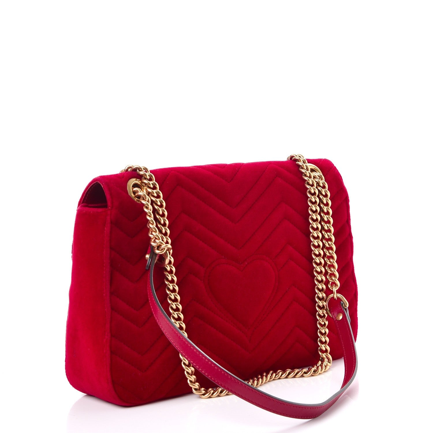 Gucci Velvet Matelasse Medium GG Marmont Shoulder Bag Hibiscus Red 4 of 8
