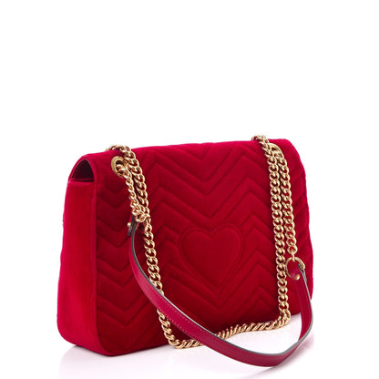 Gucci Velvet Matelasse Medium GG Marmont Shoulder Bag Hibiscus Red 4 of 8