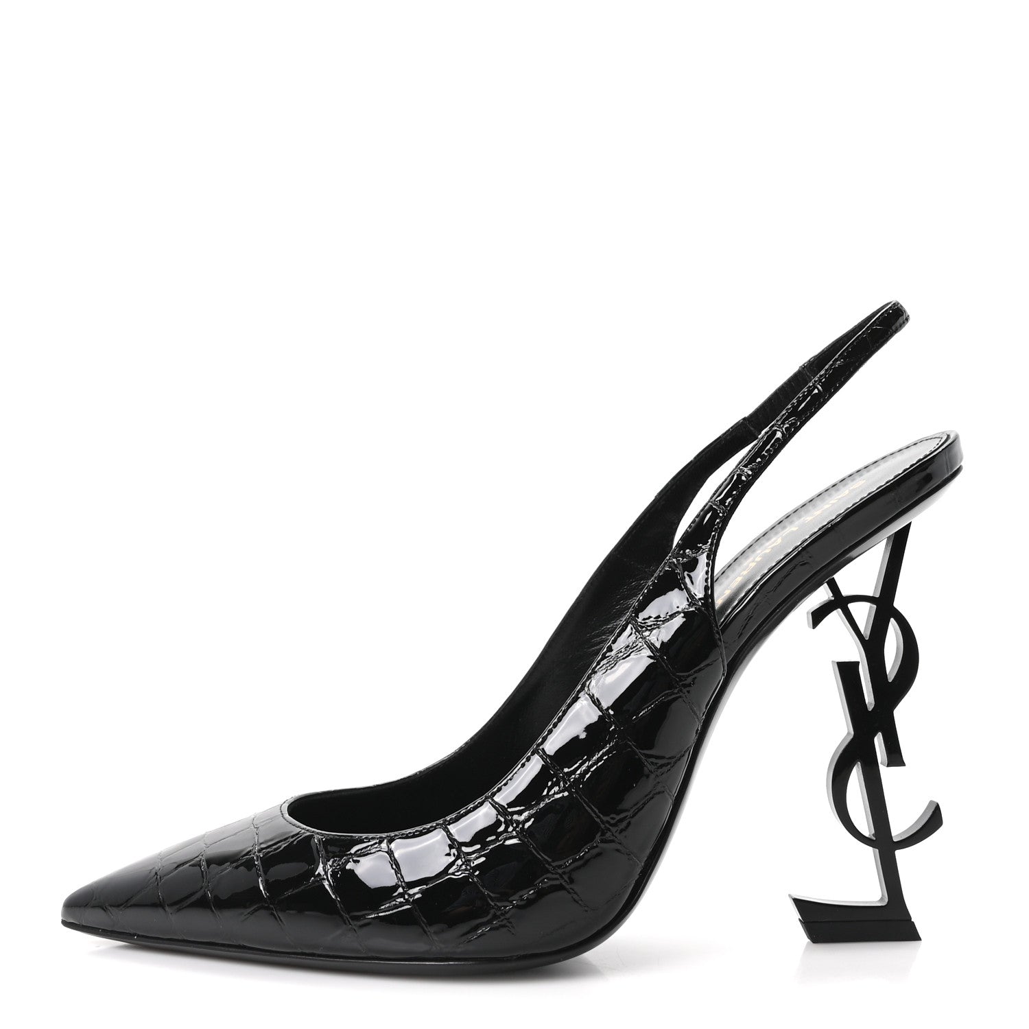 Saint Laurent Patent Crocodile Embossed Opyum 110 Slingback 41 Black 1 of 10