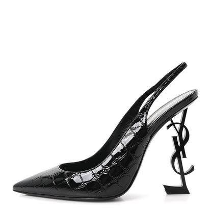 Saint Laurent Patent Crocodile Embossed Opyum 110 Slingback 41 Black 1 of 10
