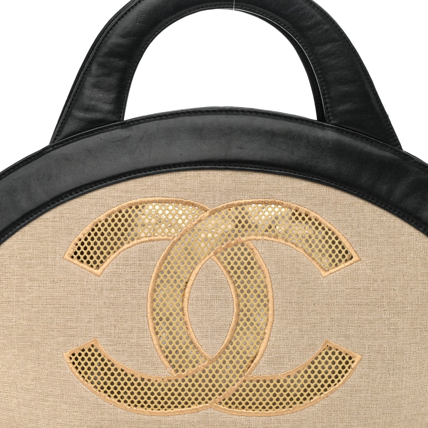 Chanel Linen Lambskin Mesh Camellia CC Tote Beige Black 10 of 18