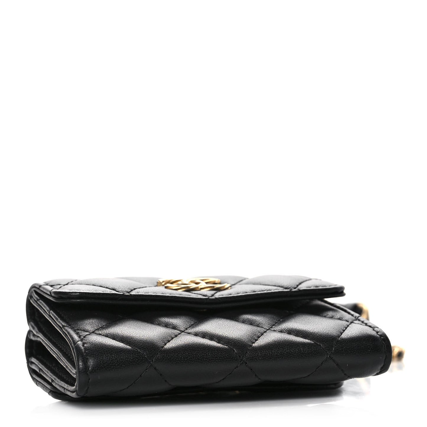 Lambskin Quilted Card Holder with Chain Black