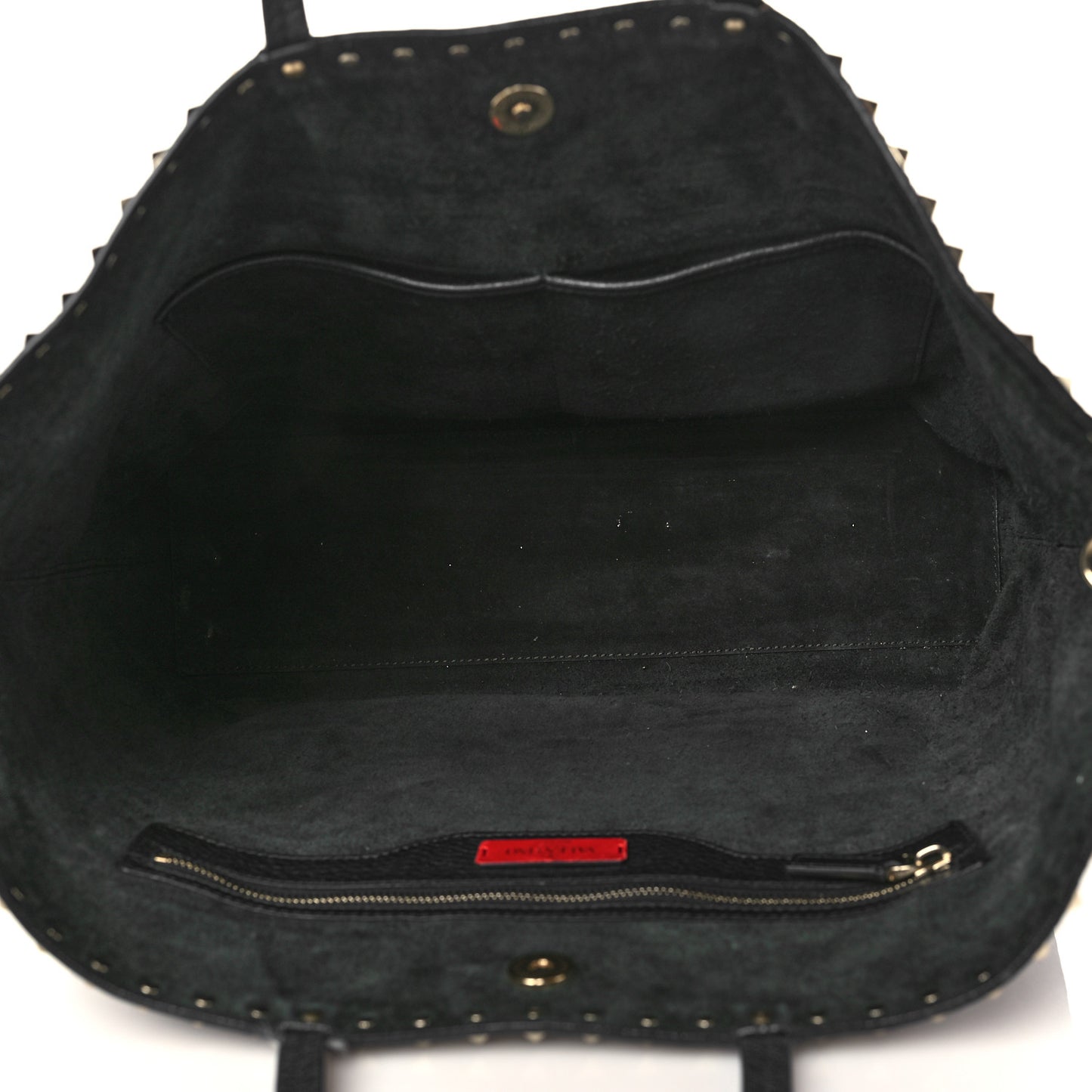 Grained Calfskin Rockstud Shoulder Tote Black