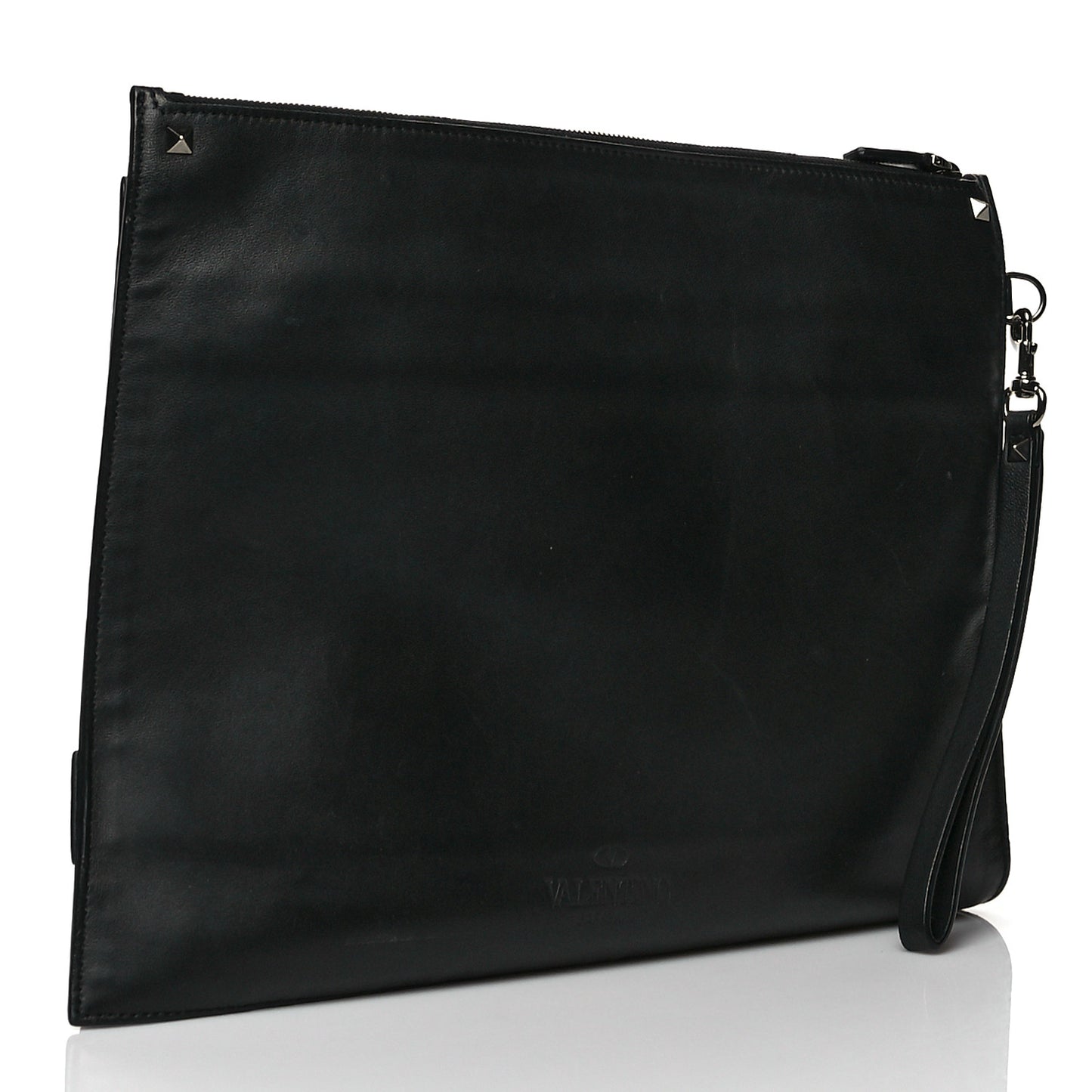 Nappa Rockstud Triple Zip Wristlet Pouch Black